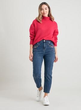 Midwash Embroidered Floral Mom Jeans