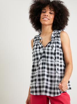 Mono Gingham Tie Neck Shell Top