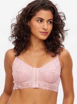 A-GG Pink Floral Lace Post Surgery Front Fastening Bra