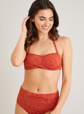 Red Textured Animal Print Bikini Top 
