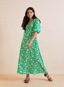 Everbelle Green Floral Tuck Sleeve Midaxi Dress 