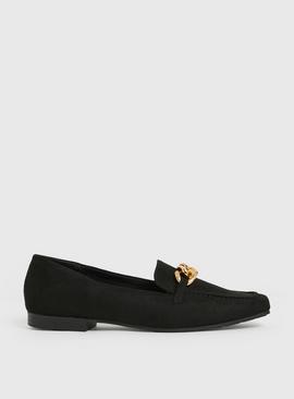 Sole Comfort Black & Gold Chain Link Loafers 