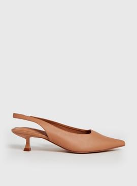 Beige Pointed Sling Back Kitten Heels
