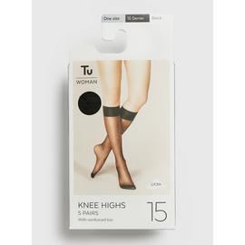 Black 15 Denier Knee High Tights 5 Pack - One Size