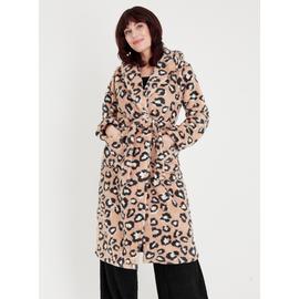 Beige Leopard Print Fluffy Dressing Gown