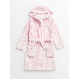 Pink Heart Print Fleece Dressing Gown
