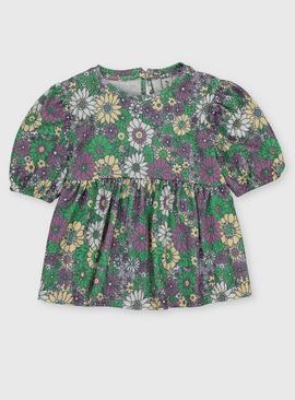 Floral Crinkle Puff Sleeve Blouse - 4 years
