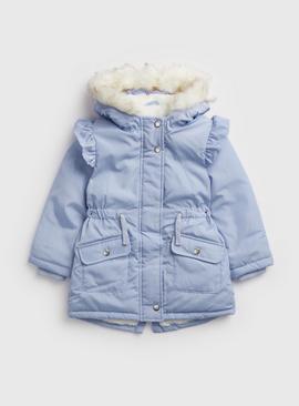 Blue Frill Shoulder Parka Coat