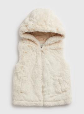 Cream Faux Fur Hooded Gilet
