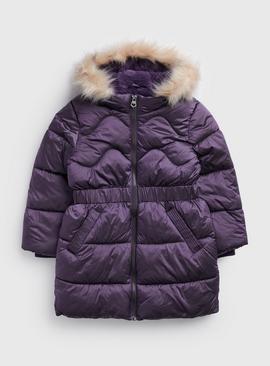 Purple Hooded Puffer Coat