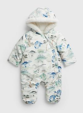 Cream Dinosaur Print Snowsuit