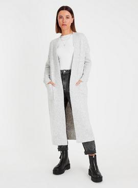 Grey Midi Length Knitted Cardigan
