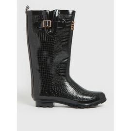Black Mock Croc Wellies