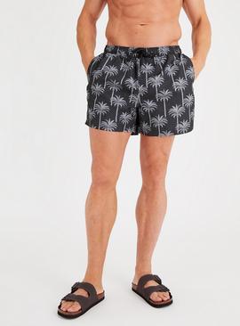 Grey Palm Print Swim Shorts