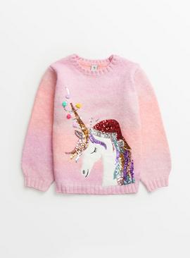 Pink Sequin Unicorn Christmas Jumper