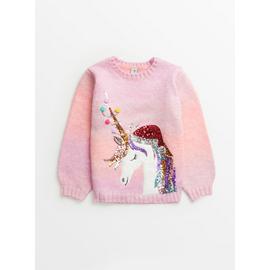 Pink Sequin Unicorn Christmas Jumper