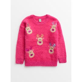 Pink Fluffy Reindeer Jumper