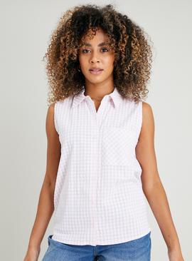 Pink Gingham Check Sleeveless Shirt