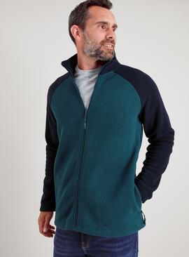 Navy & Teal Raglan Sleeve Zip Through Fleece