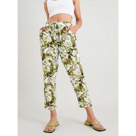 Lime Botanical Print Cropped Trousers
