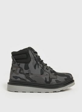 Black Camo Lace Up Boots