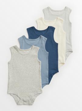 Blue Ribbed Bodysuit 5 Pack