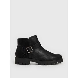 Black Faux Suede Buckle Ankle Boots