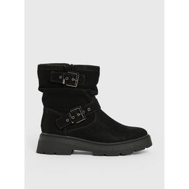 Black Faux Suede Biker Boots