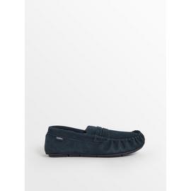 Navy Suede Moccasin Slippers