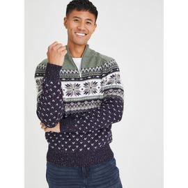 Navy Fairisle Quarter Zip Jumper