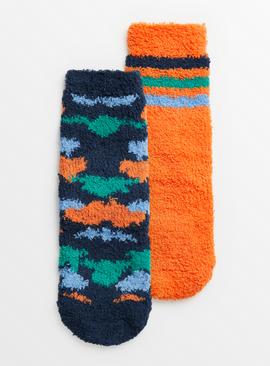 Orange & Navy Stripy Cosy Socks 2 Pack