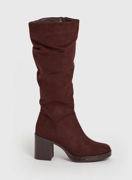 Brown Faux Suede Long Boots