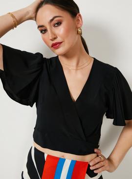 For All The Love Fluted Sleeve Wrap Front Top 