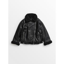 Black Faux Leather Aviator Jacket