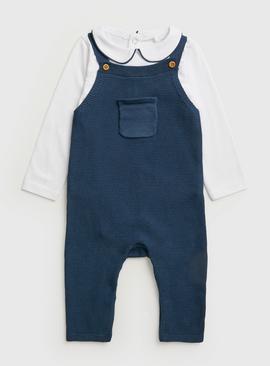 Navy Knitted Dungarees & White Bodysuit 