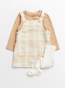 Beige Check Pinafore, Bodysuit & Tights 