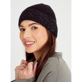 Black Rib Sparkly Beanie Hat One Size