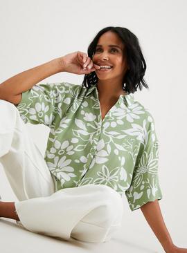 Green Floral Print Boxy Shirt