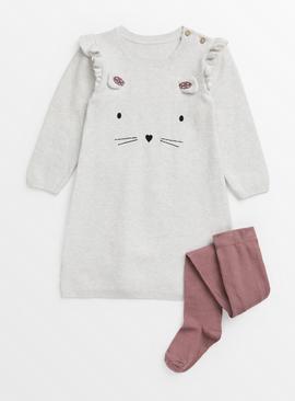 Grey Knitted Mouse Dress & Tights 2-3 years