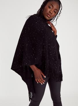 Black Sequin Sparkle Poncho One Size