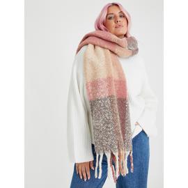 Pink Check Chunky Knit Scarf One Size