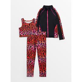 3-Piece Pink & Black Leopard Print Active Set