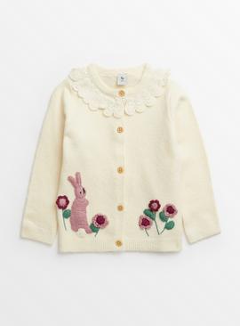 Cream Collar Flower Cardigan