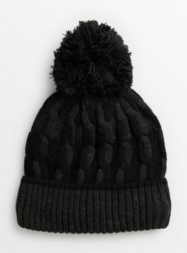 Charcoal Cable Knit Bobble Hat