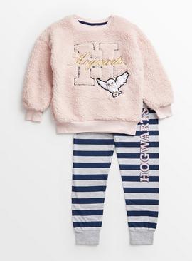 Harry Potter Pink Fleece Hogwarts & Stripe Pyjamas