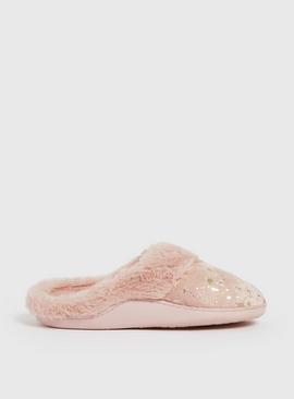 Pink Foil Star Memory Foam Mule Slippers