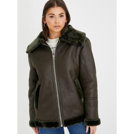 Faux Leather Aviator Jacket