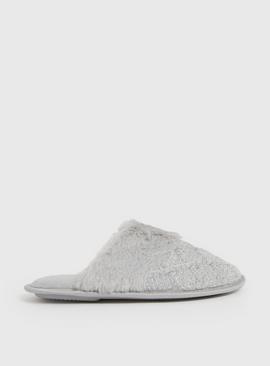 Grey Cable Knit Mule Slippers