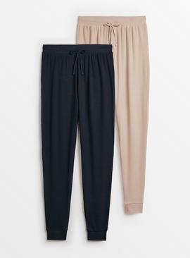 Navy & Beige Waffle Pyjama Bottoms 2 Pack