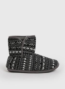 Black Fairisle Slipper Boots